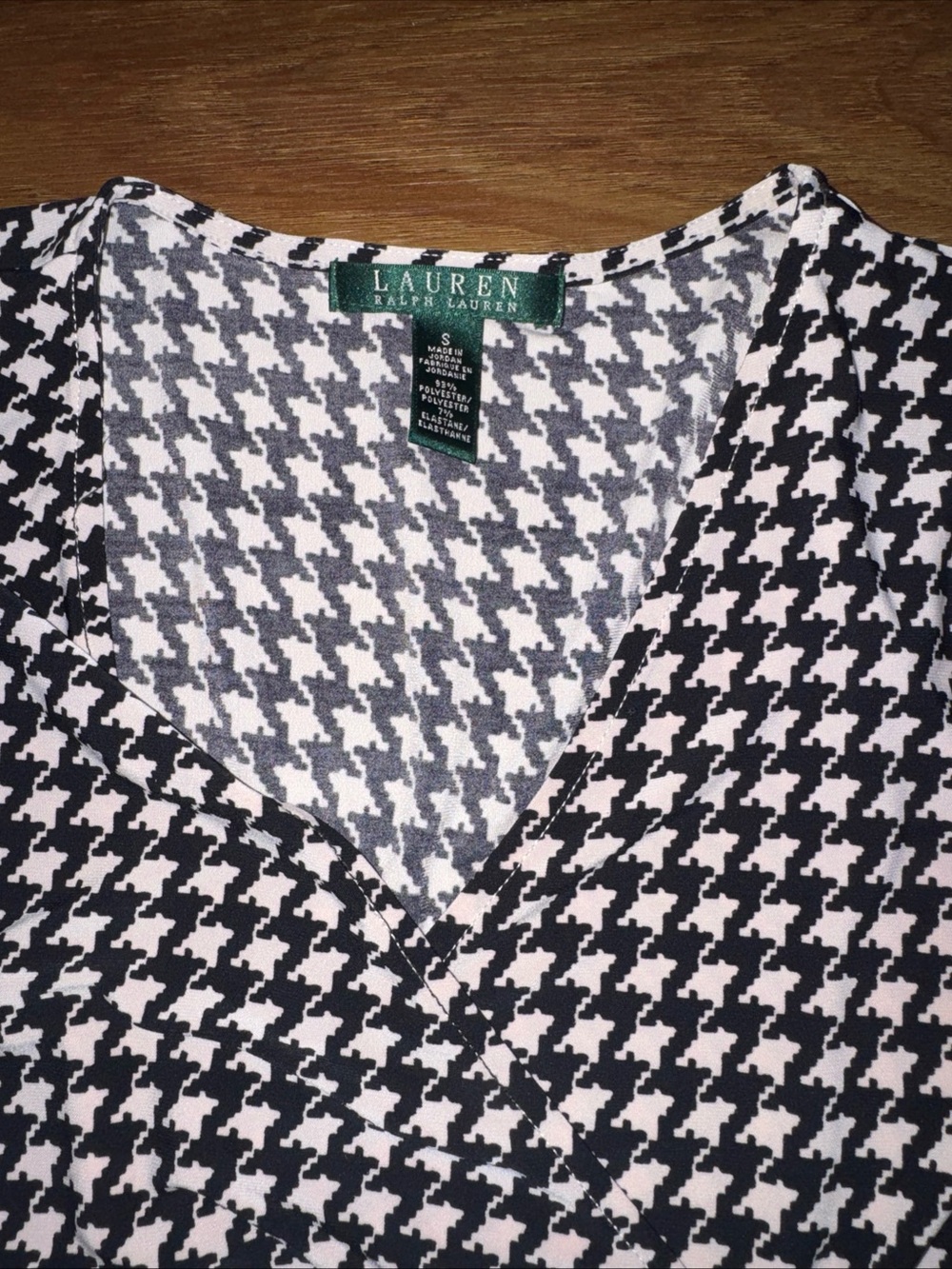 Lauren Ralph Lauren Small Women's Houndstooth Surplice Dress Black/White - Picture 7 of 8